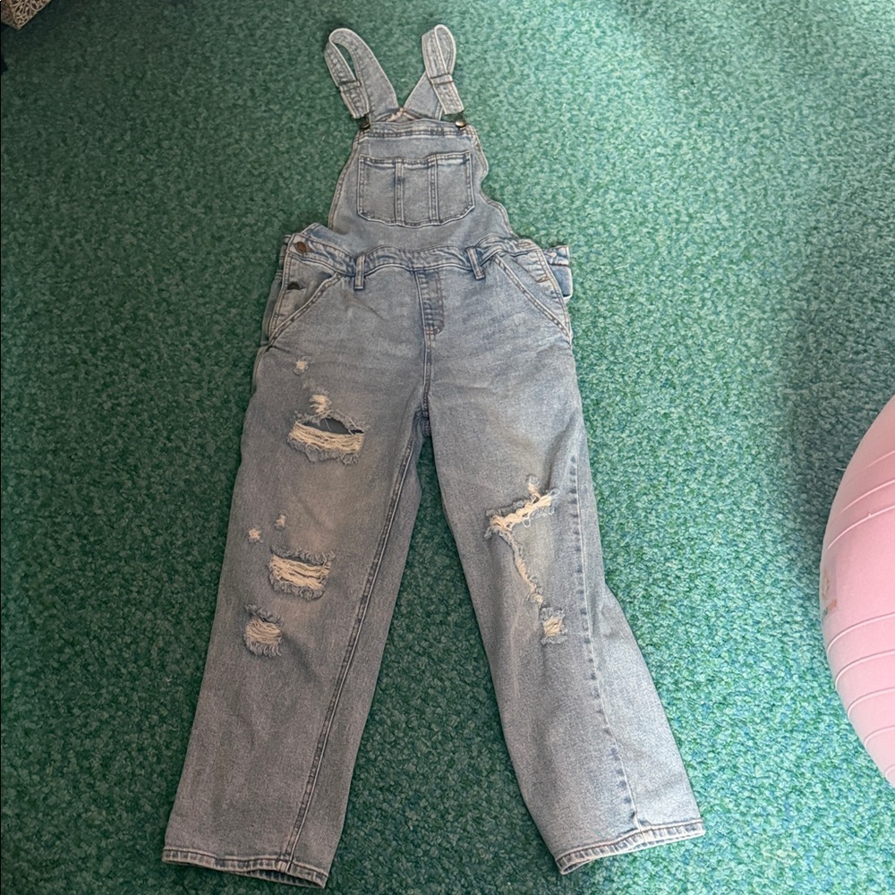 Distressed Denim Overalls